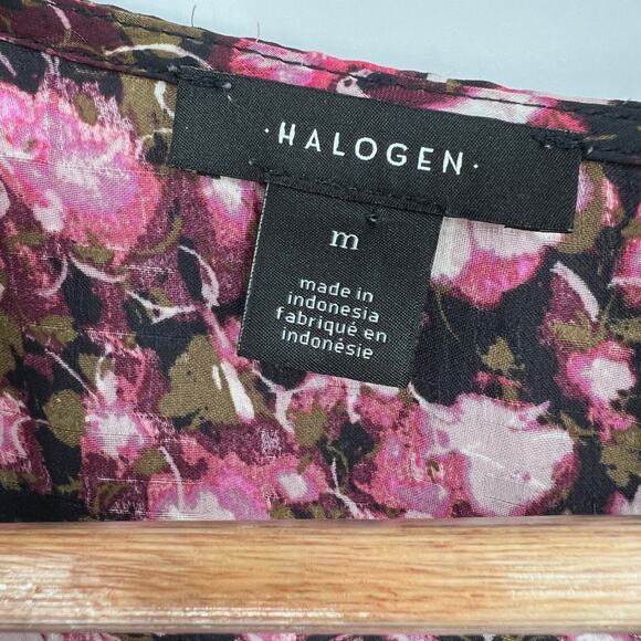 Halogen Blouse Sz M Floral Twist Front Surplice Top Y2K Stretch Workwear Chic - Picture 5 of 8